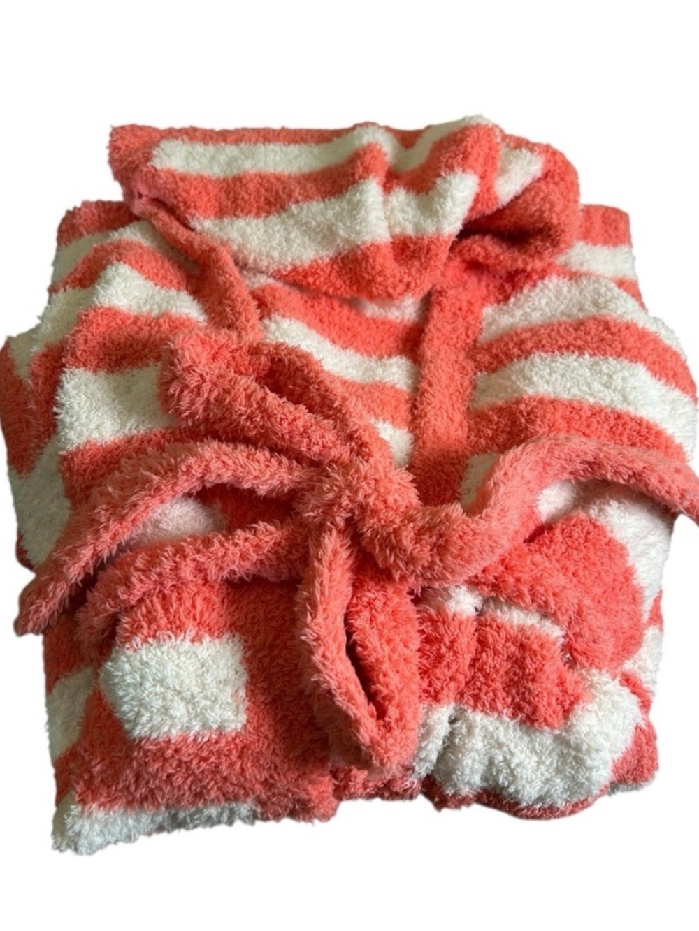 Barefoot Dreams Coral & White Striped Plush Hooded Robe